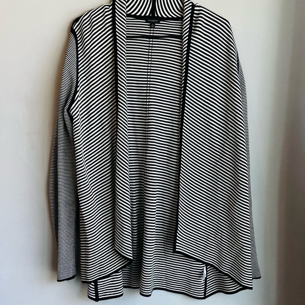 Women’s Talbots Black and White Open Knit Striped Cardigan S/M Capsule
